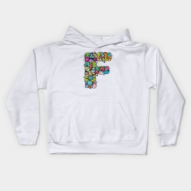 Alphabet Monster Doodle Letter F Monogram Kids Hoodie by Irene Koh Studio